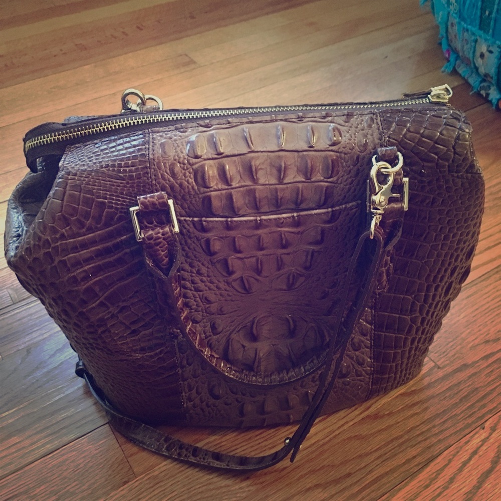 Brahmin West Lake Croc embossed satchel, Mink